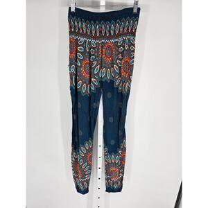 Banjamath Womens Sz M Bohemian Style Harem Pants Mandala Print Blue Orange